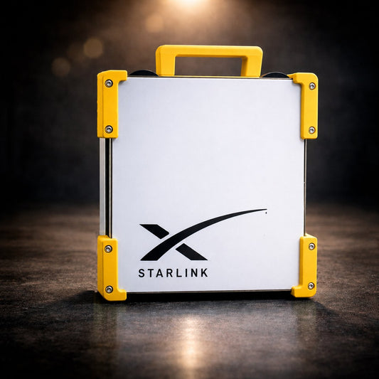 Yellow Starlink Mini Magnetic Mount by Dishy Mini Mounts - high visibility yellow carry frame with handle and magnetic mounting system for Starlink Mini