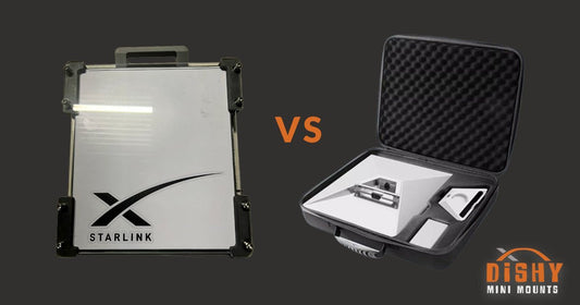 Starlink Mini protective cover mounted on dish versus carry case side by side comparison