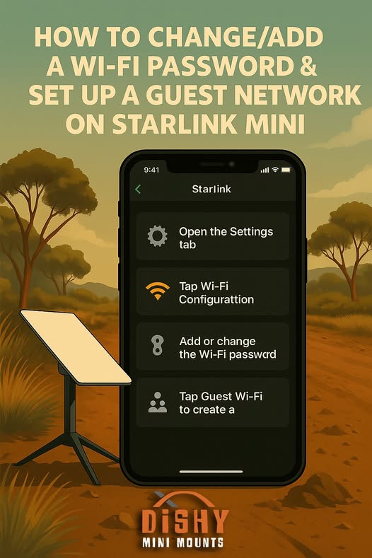 How to change Starlink Mini Wi-Fi password - phone showing Starlink app settings in Australian bush