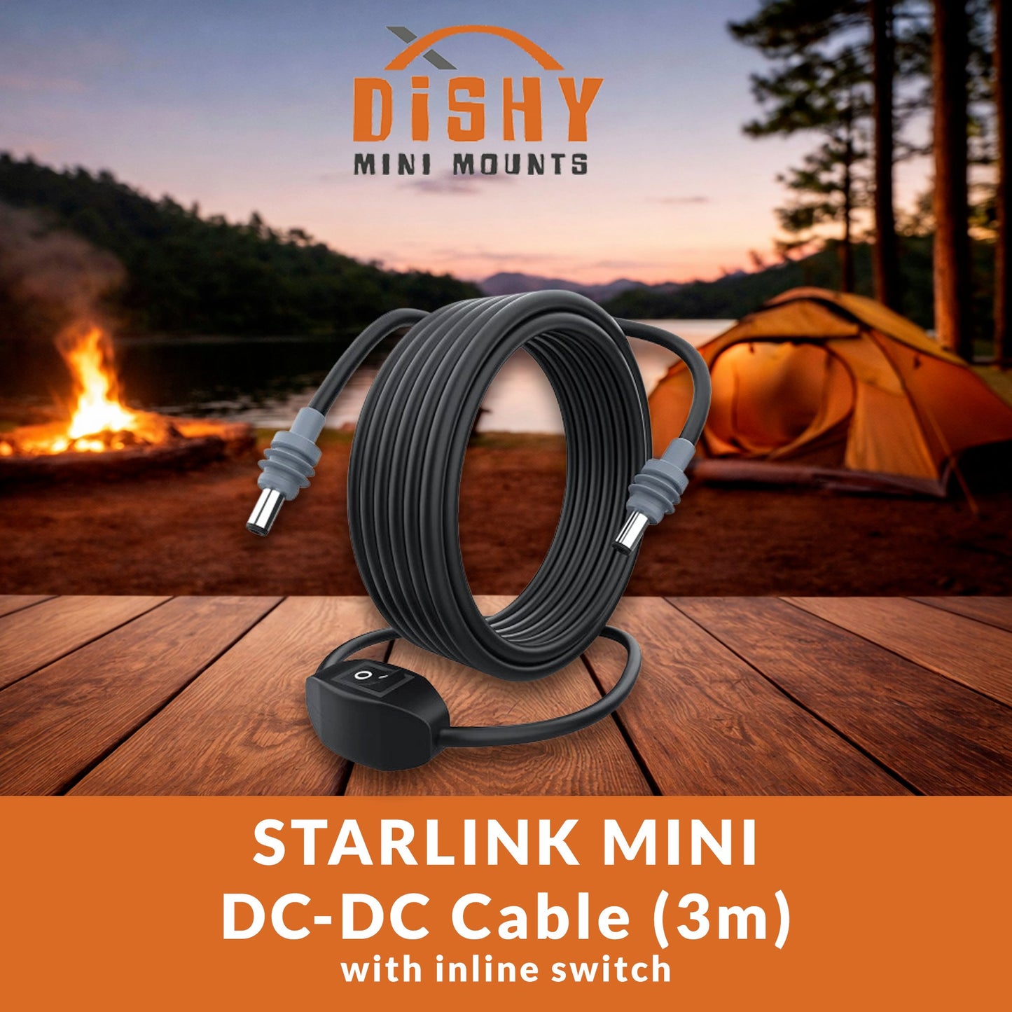 Starlink Mini 3m DC-DC cable with inline power switch — DC5521 connectors for MP158 power bank