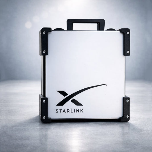 Black Starlink Mini Magnetic Mount by Dishy Mini Mounts - portable carry frame with aluminium bracket and magnetic mounting system for Starlink Mini satellite dish