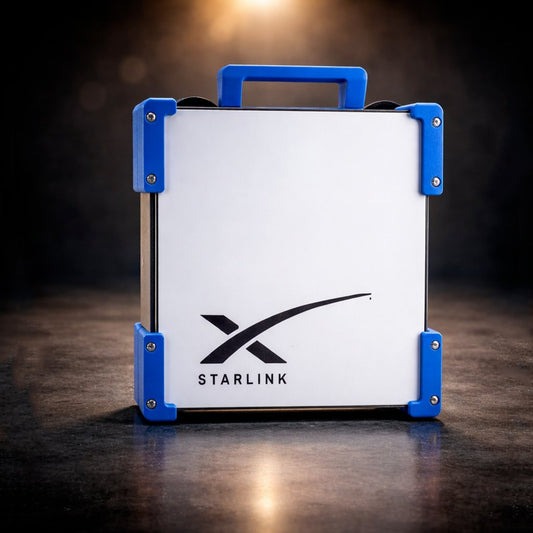 Blue Starlink Mini Magnetic Mount by Dishy Mini Mounts - portable carry frame with aluminium bracket and magnetic mounting system for Starlink Mini satellite dish