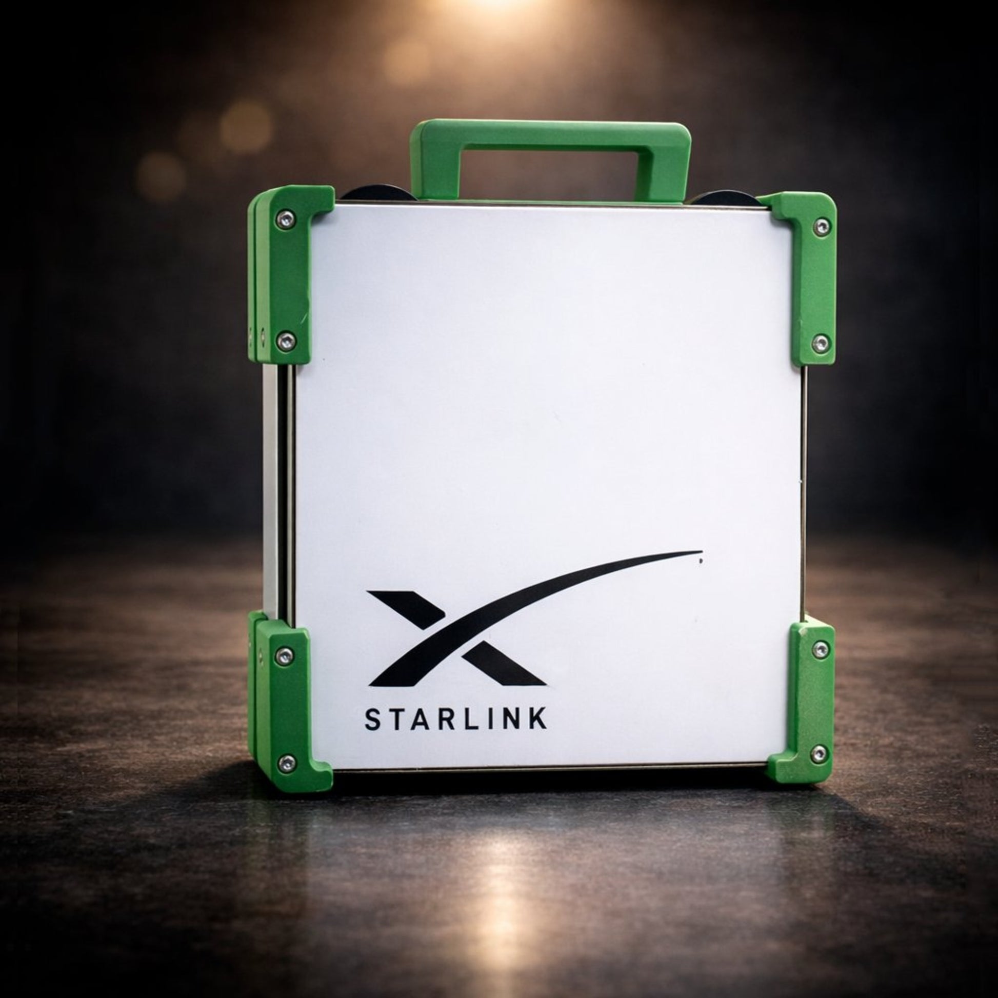 Green Starlink Mini Magnetic Mount by Dishy Mini Mounts - portable carry frame with aluminium bracket and magnetic mounting system for Starlink Mini satellite dish