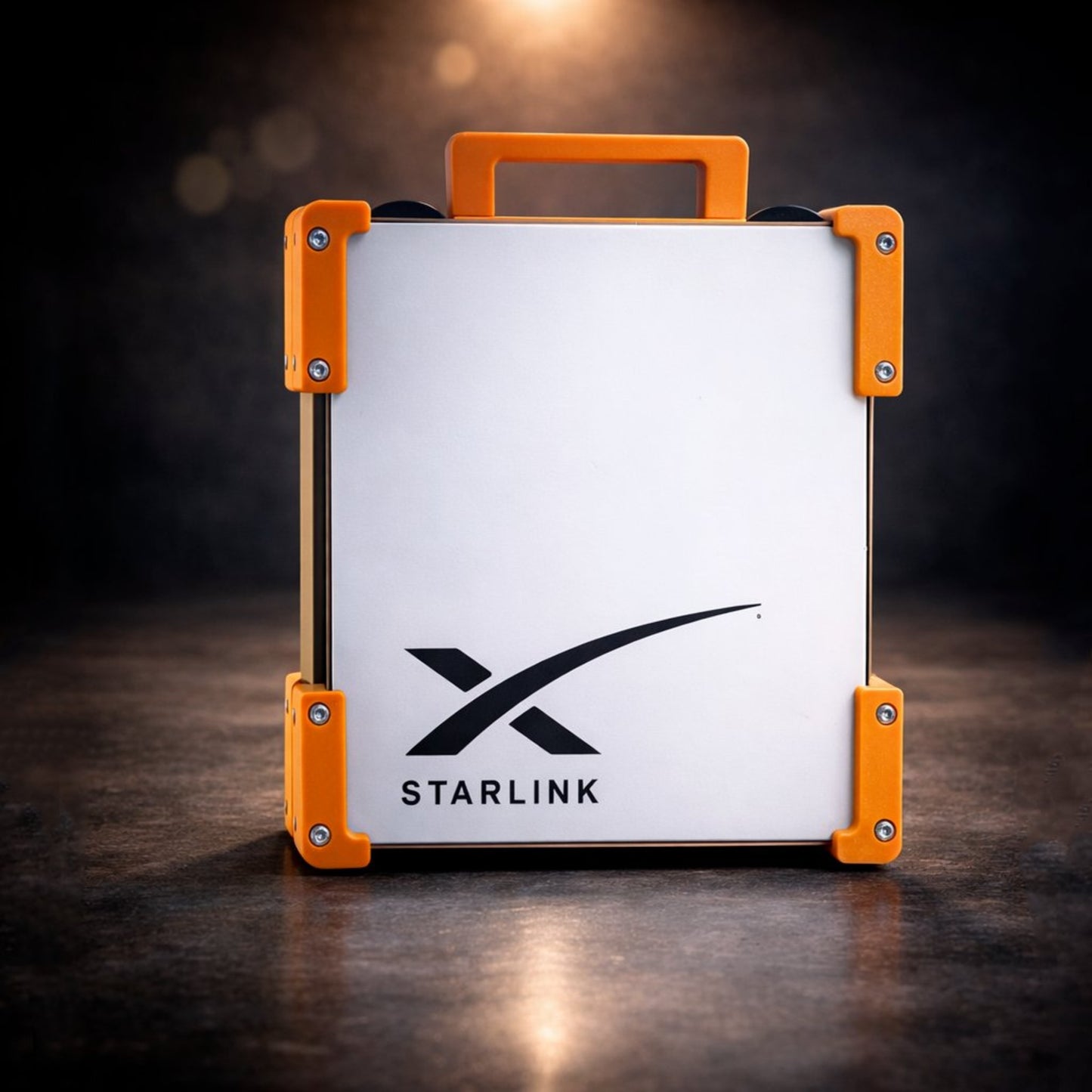 Starlink Mini mounted in Maxxi orange -Dishy Mini Mounts 