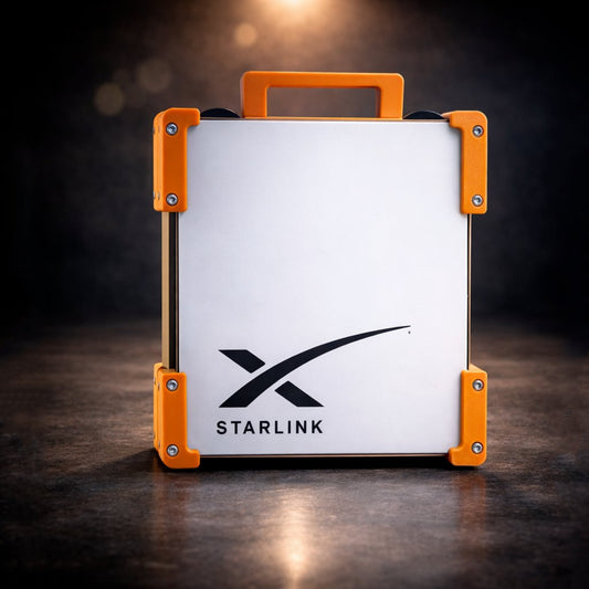 Starlink Mini mounted in Maxxi orange -Dishy Mini Mounts 