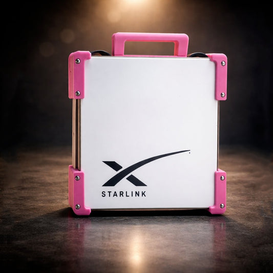 Pink Starlink Mini Magnetic Mount by Dishy Mini Mounts - portable carry frame with aluminium bracket and magnetic mounting system for Starlink Mini satellite dish