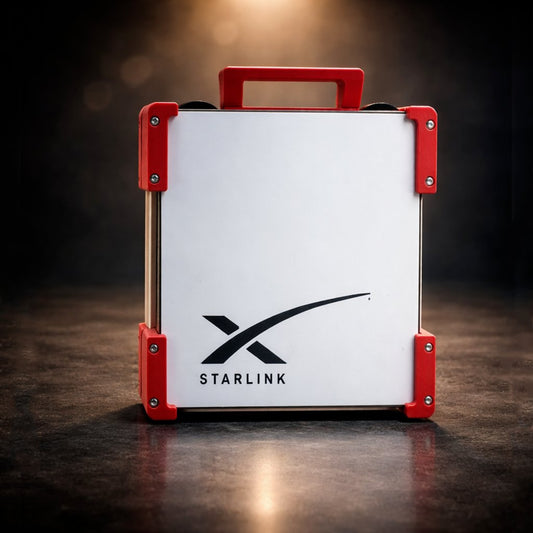 Red Starlink Mini Magnetic Mount by Dishy Mini Mounts - portable carry frame with aluminium bracket and magnetic mounting system for Starlink Mini satellite dish