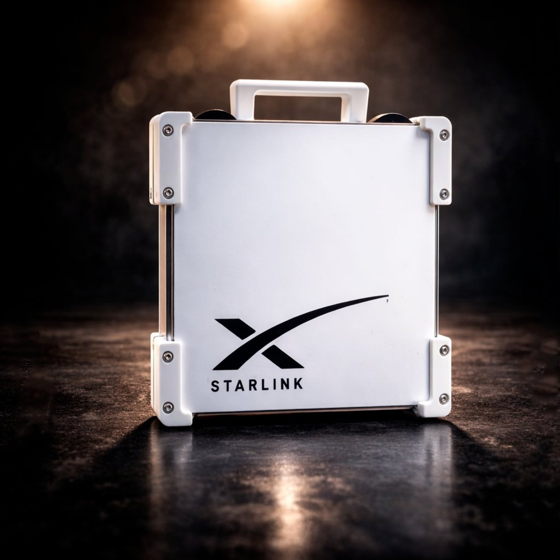 White Starlink Mini Magnetic Mount by Dishy Mini Mounts - portable carry frame with aluminium bracket and magnetic mounting system for Starlink Mini satellite dish