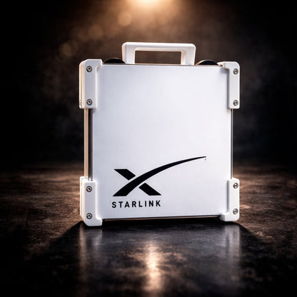 White Starlink Mini Magnetic Mount by Dishy Mini Mounts - portable carry frame with aluminium bracket and magnetic mounting system for Starlink Mini satellite dish