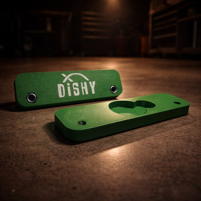 Dishy Mini Mounts AirTag holder green - showing Dishy logo and AirTag recess