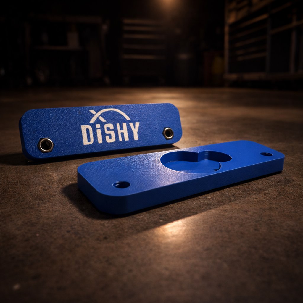 Dishy Mini Mounts AirTag holder Blue - showing Dishy logo and AirTag recess