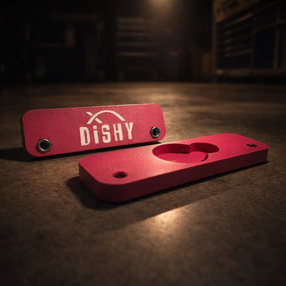 Dishy Mini Mounts AirTag holder Pink - showing Dishy logo and AirTag recess