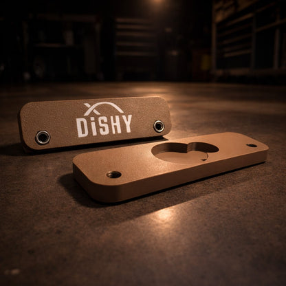 Dishy Mini Mounts AirTag holder Sand Storm - showing Dishy logo and AirTag recess