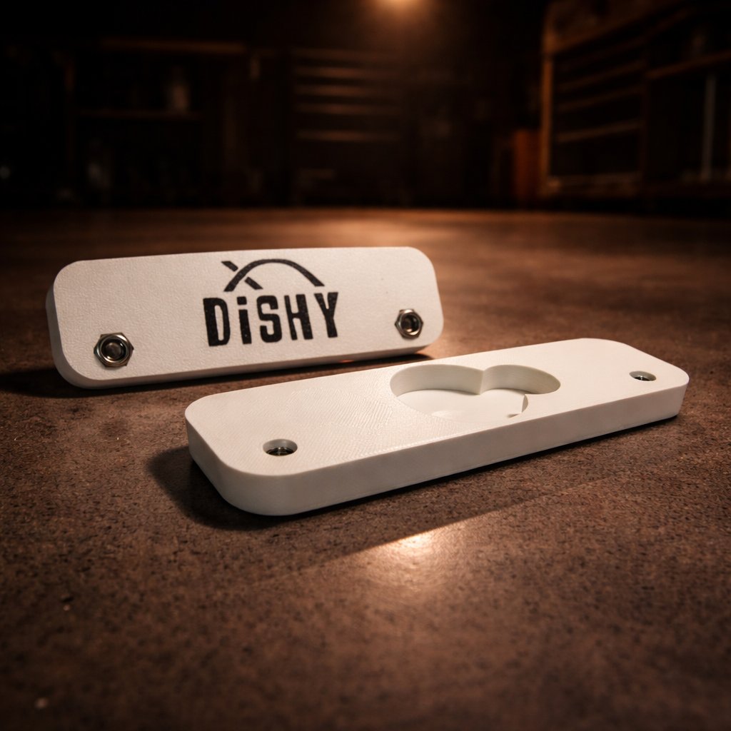 Dishy Mini Mounts AirTag holder White - showing Dishy logo and AirTag recess