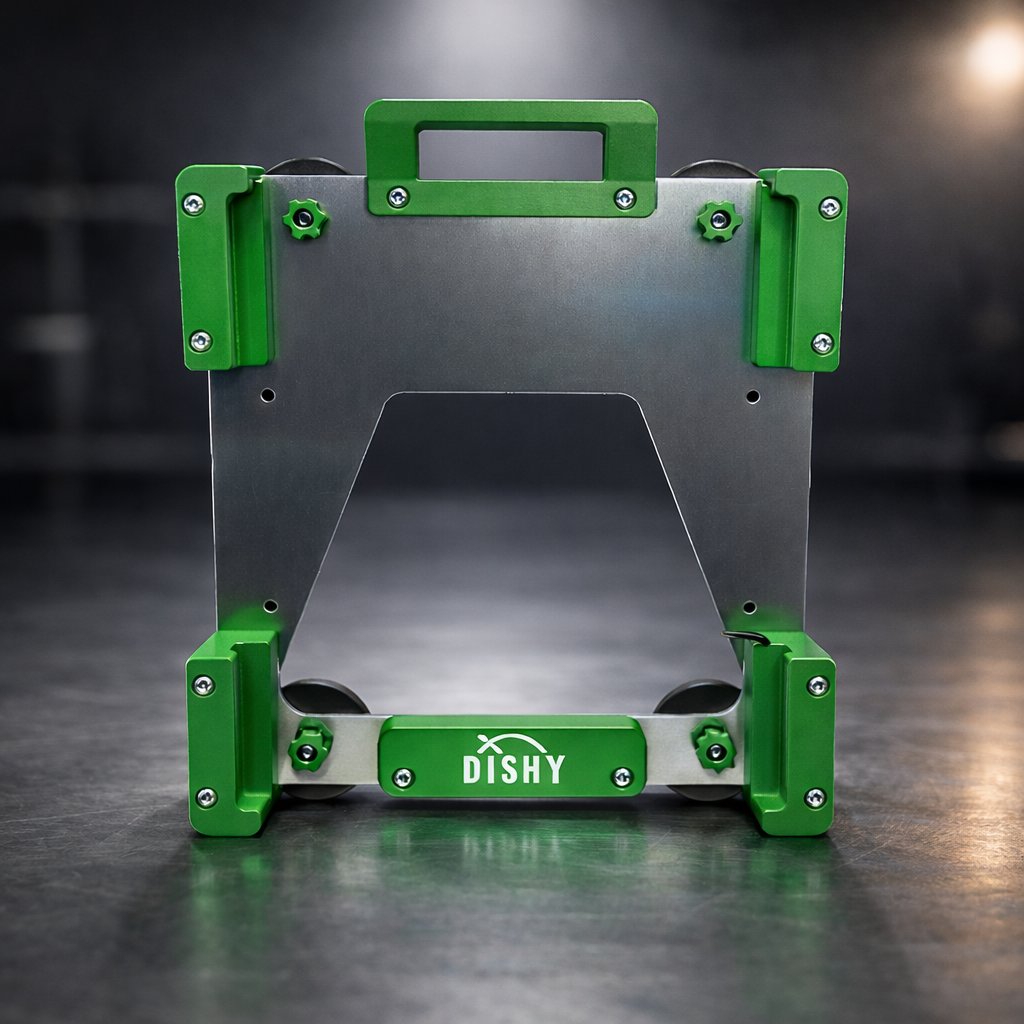 Dishy Mini Mounts Starlink Mini magnetic mount green - aluminium with stainless hardware, front view