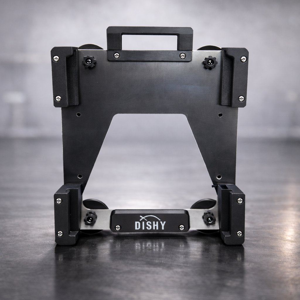 Dishy Mini Mounts Starlink Mini magnetic mount Black - aluminium with stainless hardware, front view