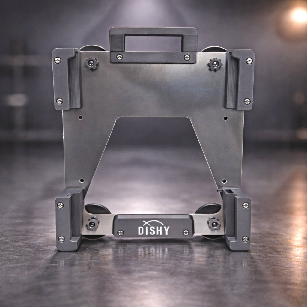 Dishy Mini Mounts Starlink Mini magnetic mount Dark Grey - aluminium with stainless hardware, front view