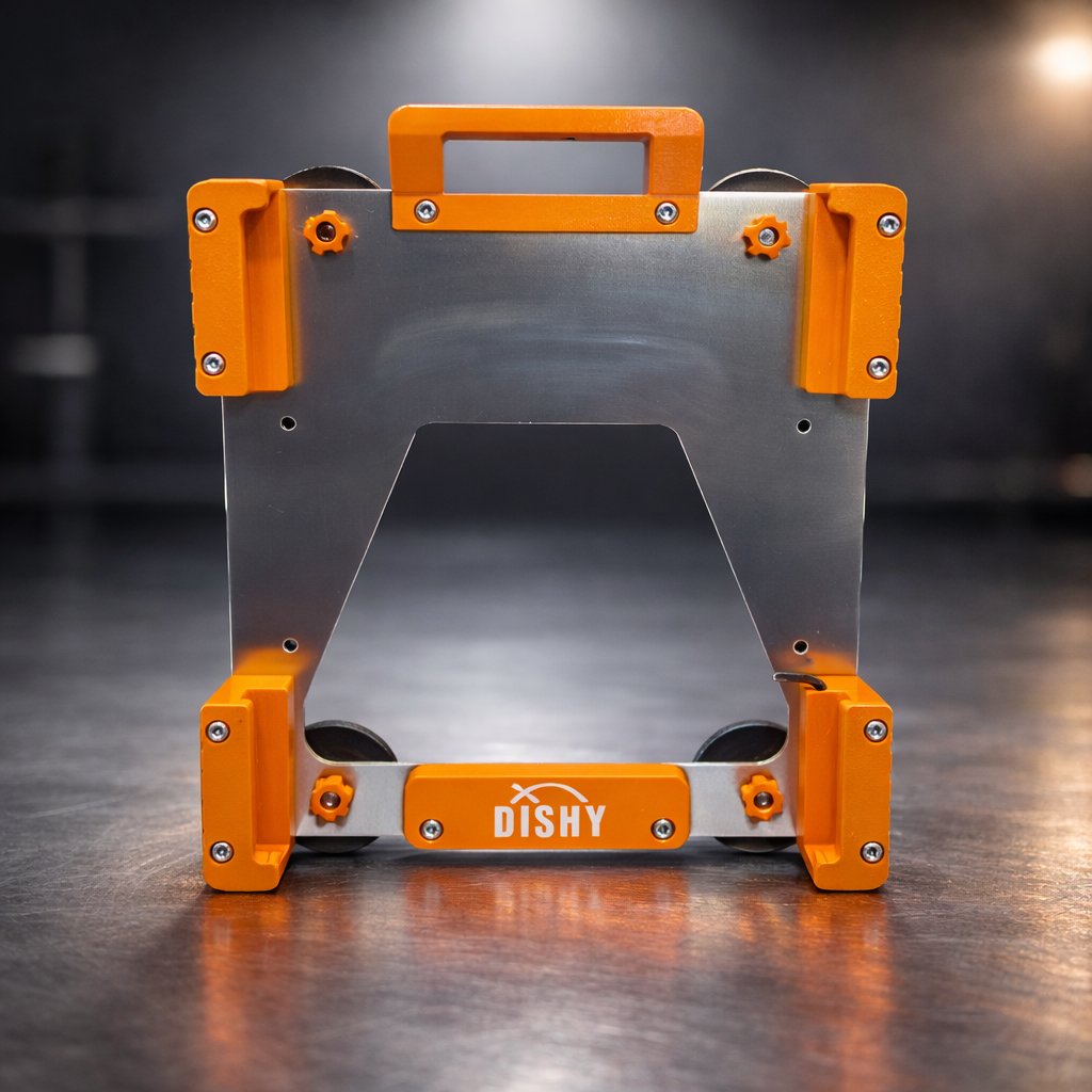 Dishy Mini Mounts Starlink Mini magnetic mount Maxi Orange - aluminium with stainless hardware, front view