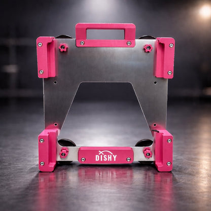 Dishy Mini Mounts Starlink Mini magnetic mount Pink - aluminium with stainless hardware, front view