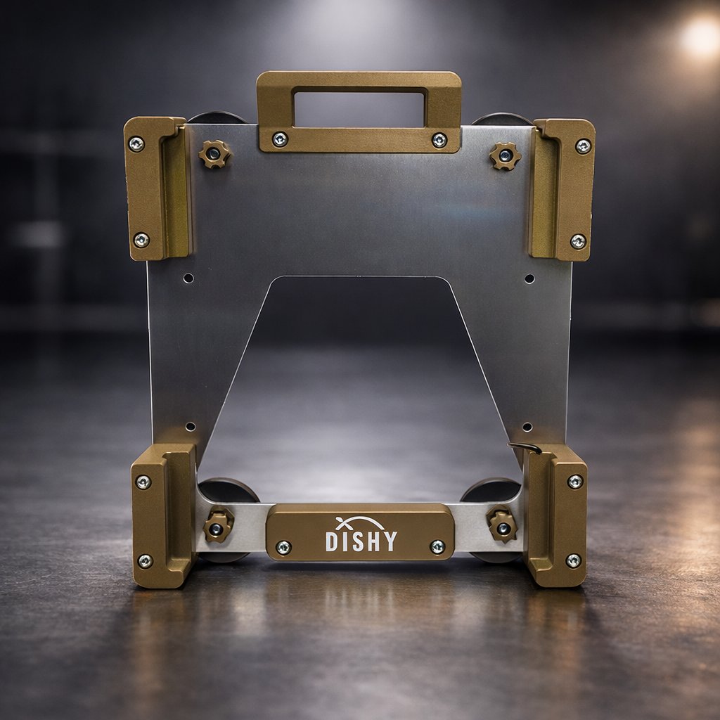 Dishy Mini Mounts Starlink Mini magnetic mount Sand Storm - aluminium with stainless hardware, front view
