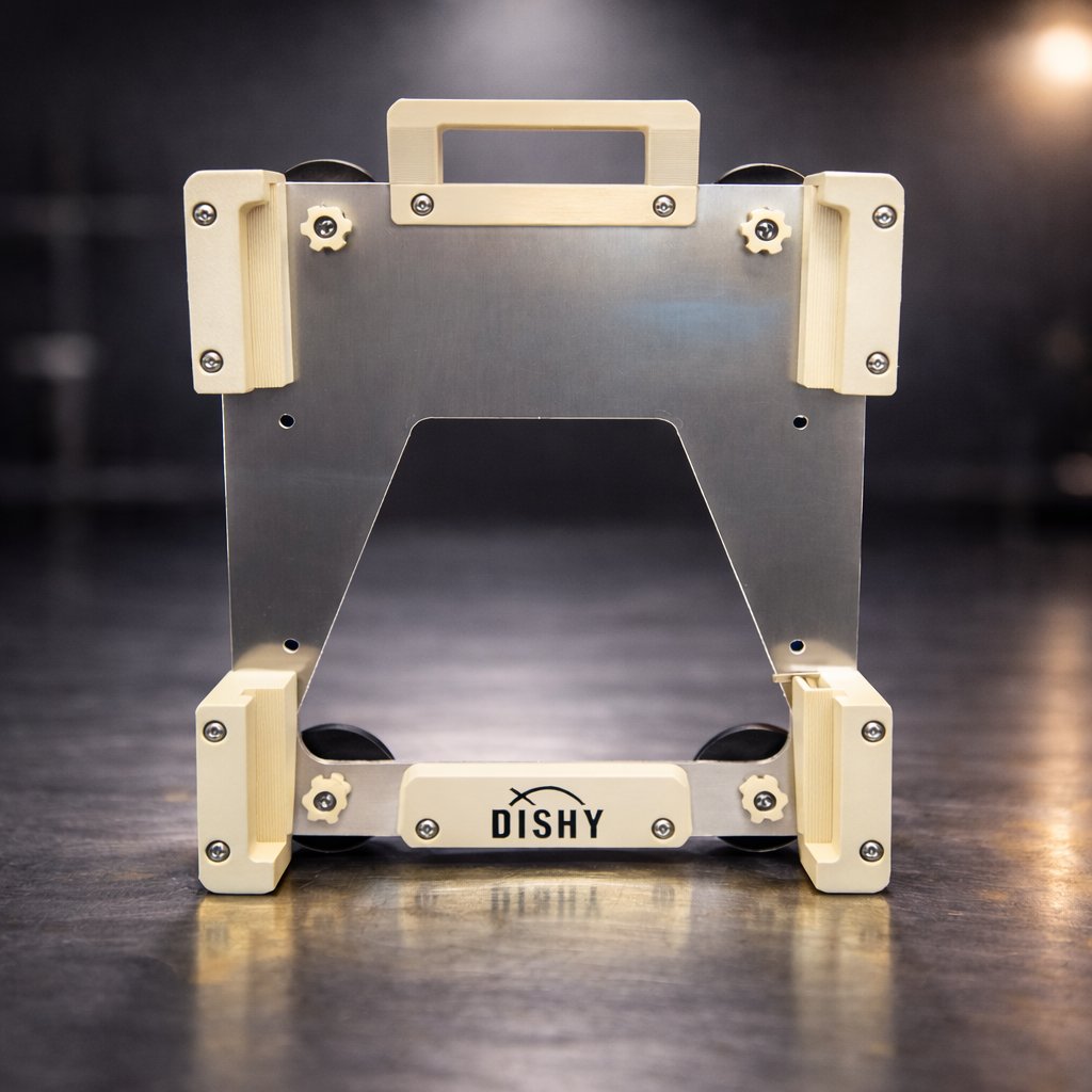 Dishy Mini Mounts Starlink Mini magnetic mount White - aluminium with stainless hardware, front view