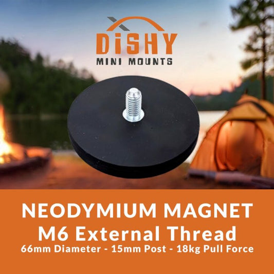 Starlink Mini replacement magnet - 18kg neodymium pot magnet with M6 external thread, 66mm diameter, rubber protective case by Dishy Mini Mounts
