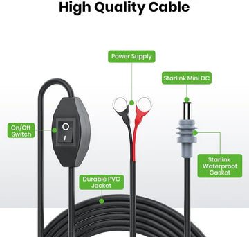 Starlink Mini DC - Battery Cable With Switch (3M) - Dishy Mini Mounts - Australia