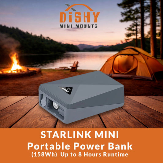 Starlink Mini portable power bank 158Wh by Dishy Mini Mounts — up to 8 hours runtime for off-grid satellite internet